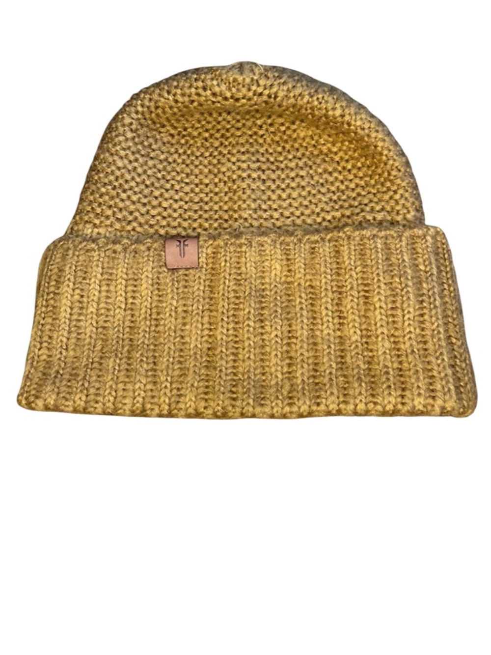 FRYE beanie hat chunky knit tan one size cuff campfire cabincore